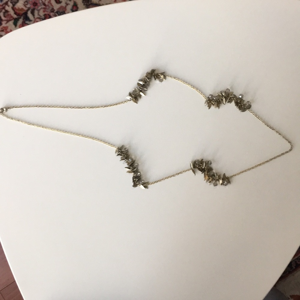 Anthropologie gold necklace w/ leaves + beads